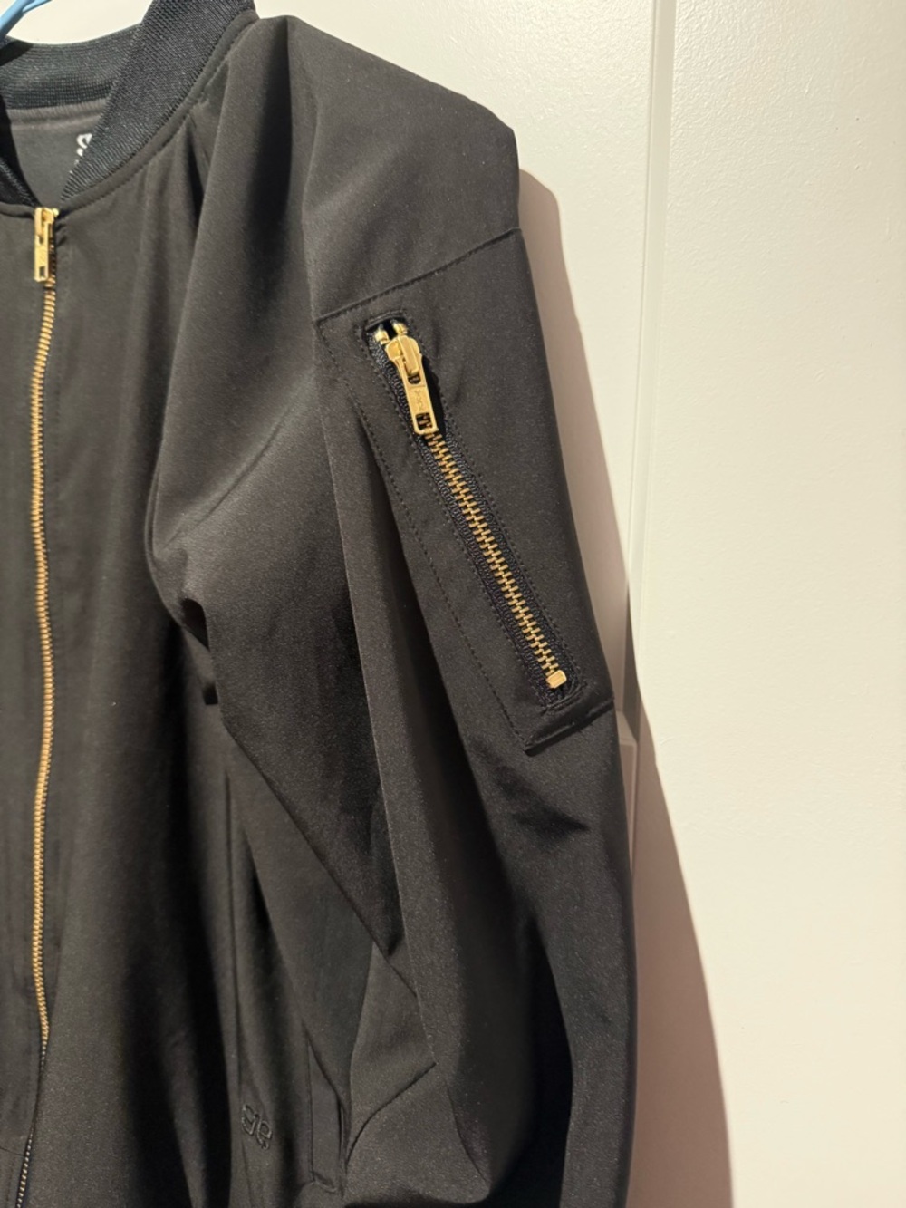 Black Bomber Jacket with Gold Zipper - Picture 2 of 9
